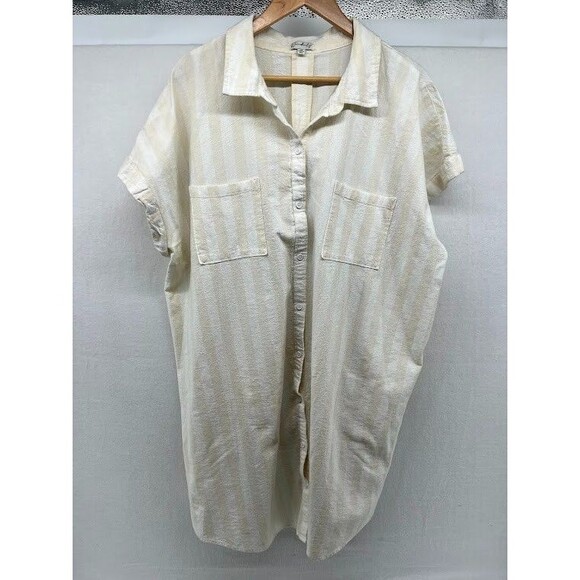 Wonderly Dresses & Skirts - Wonderly Women's Plus Size 3X Shirt Dress White/Tan Vertical Stripes